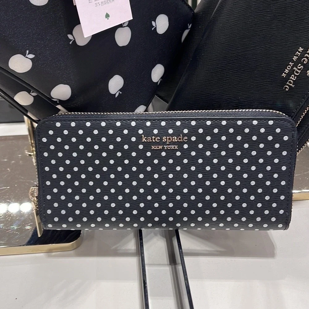 Kate Spade Spencer Metallic Dot Slim Continental Wallet in Black Multi k4546
